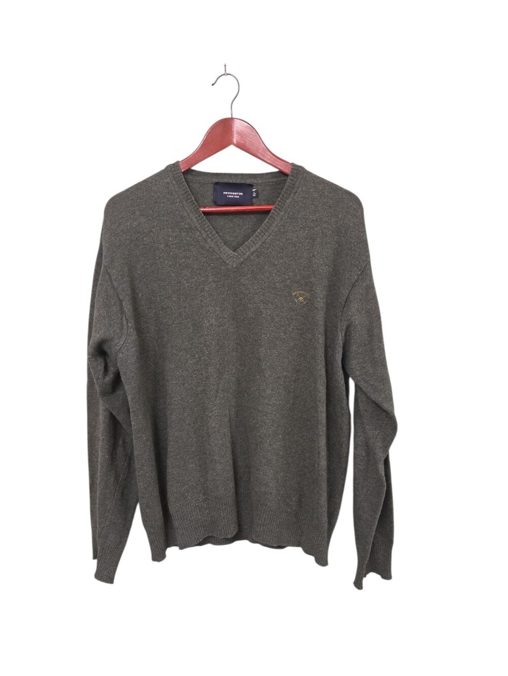 Kevingston Wool Green Mens V Neck Pullover Sweater Rugby Logo Preppy Sports